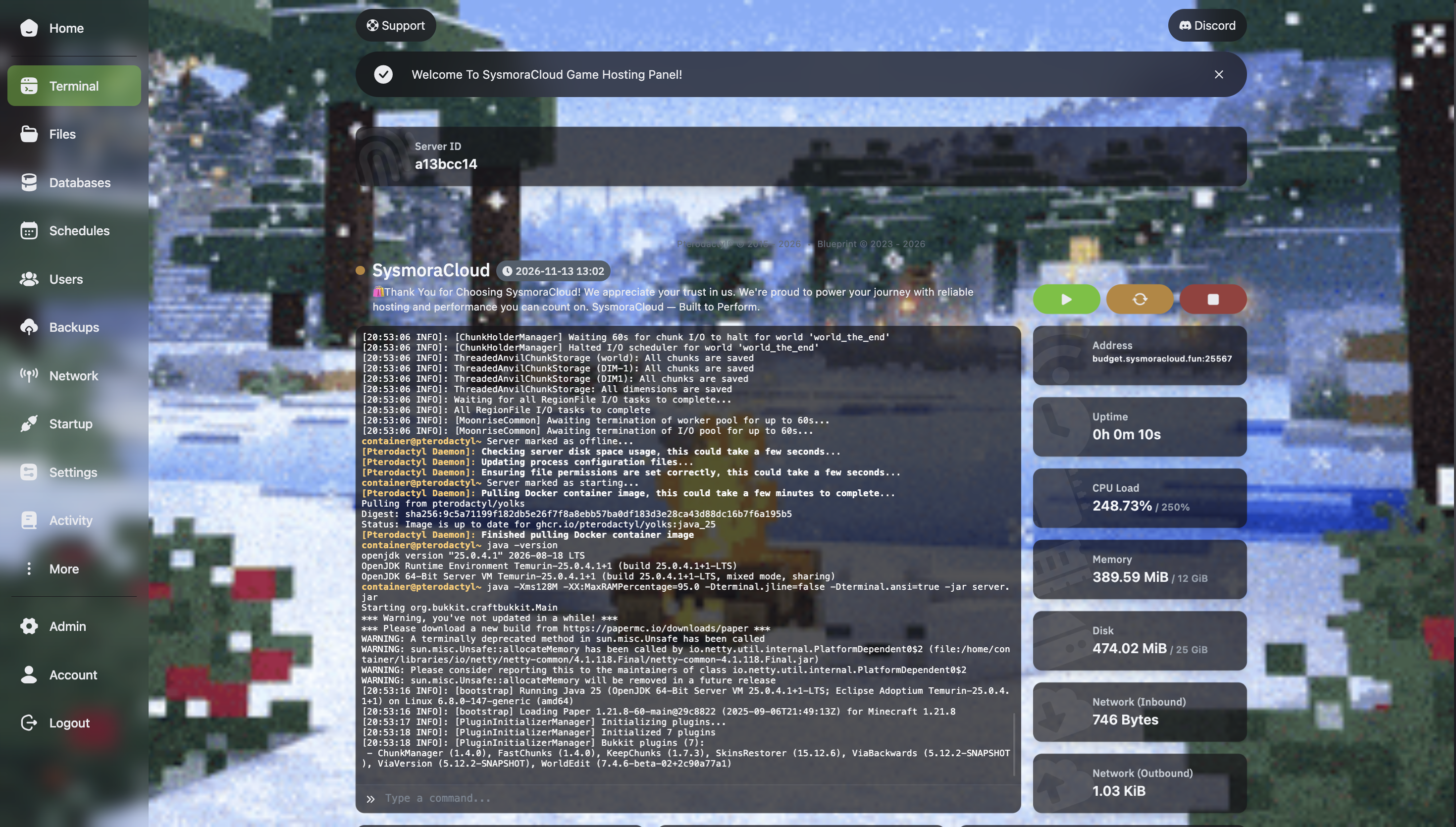 SysmoraCloud Game Panel - Real-Time Console
